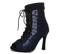 MINITOO Sexy Dance Heels for Women Elegant Open Toe Formal Party Evening Ankle Booties L546 Blue 10cm Heel UK 5