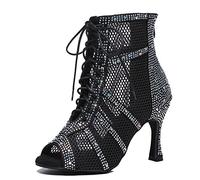 MINITOO Sexy Dance Heels for Women Elegant Open Toe Formal Party Evening Ankle Booties L567 Black 9cm Heel UK 2.5