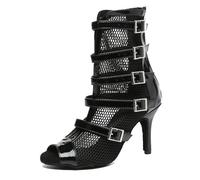 MINITOO Sexy Dance Heels for Women Elegant Open Toe Formal Party Evening Ankle Booties L575 Black 8.5cm Heel UK 6.5