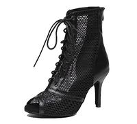 MINITOO Sexy Dance Heels for Women Elegant Open Toe Formal Party Evening Ankle Booties L576 Black 8.5cm Heel UK 8
