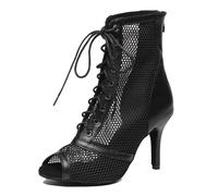 MINITOO Sexy Dance Heels for Women Elegant Open Toe Formal Party Evening Ankle Booties L576 Black 8.5cm Heel UK 4.5