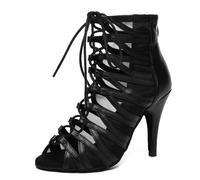 MINITOO Sexy Dance Heels for Women Elegant Open Toe Formal Party Evening Ankle Booties L590 Black 10cm Heel UK 6
