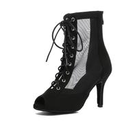 MINITOO Sexy Dance Heels for Women Elegant Open Toe Formal Party Evening Ankle Booties L592 Black 8.5cm Heel UK 4