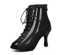 MINITOO Sexy Dance Heels for Women Elegant Open Toe Formal Party Evening Ankle Booties L593 Black 8.5cm Heel UK 6