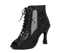 MINITOO Sexy Dancing Boots Heels for Women with Rhinestones Evening Prom Sandals Shoes L620 Black 9cm Heel UK 5