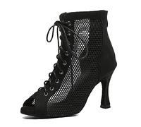 MINITOO Sexy Women's Ballroom Dance Shoes Open Dance Ankle Boots Evening Prom Sandals, L573 black 9 cm heel, 7 UK