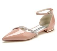 MINITOO Wedding Flats for Women Girls Pointed Toe Evening Formal Party Pumps Shoes with Rhinestone BR272 Nude Pink UK 5