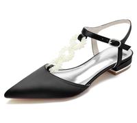 MINITOO Wedding Flats Women Heels Slingback T-Strap Evening Prom Shoes BR160 Black UK 7