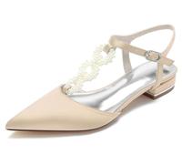 MINITOO Wedding Flats Women Heels Slingback T-Strap Evening Prom Shoes BR160 Champagne UK 6