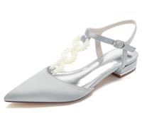 MINITOO Wedding Flats Women Heels Slingback T-Strap Evening Prom Shoes BR160 Silver UK 3.5