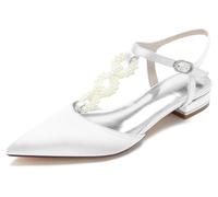 MINITOO Wedding Flats Women Heels Slingback T-Strap Evening Prom Shoes BR160 White UK 9