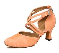 MINITOO Women Dance Shoes Closed Toe Party Evening Wedding Pumps with Ankle Strap L457 Orange Yellow UK 5