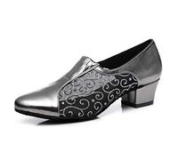 MINITOO Womens Dancing Shoes Mesh Lace-up Low Heel Evening Prom Pumps L293 Grey 4cm Heel UK 4.5