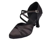 MINITOO Women's Latin Salsa Ankle Strap Closed Toe Satin Dance Shoes L117A Black UK 4.5