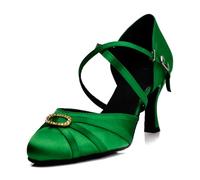 MINITOO Women's Latin Salsa Ankle Strap Closed Toe Satin Dance Shoes L117B Green UK 5