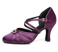 MINITOO Women's Latin Salsa Ankle Strap Closed Toe Satin Dance Shoes L117B Purple UK 5