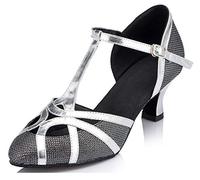 MINITOO Women's Latin Salsa T-Strap Closed Toe Synthetic Ballroom Dance Shoes Evening Wedding Pumps TH101 Black UK 4.5