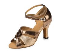 MINITOO Women's Peep Toe Synthetic Ballroom Dance Shoes Evening Sandals L190 Bronze/Gold 8cm Heel UK 4.5