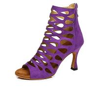 MINITOO Womens Sexy Ankle Boots Dance Shoes Strappy Fashion Party Prom Sandals L455 Purple 9cm Heel UK 7.5