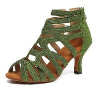 MINITOO Womens Sexy Ankle Boots Dance Shoes Strappy Fashion Party Prom Sandals L521 Green 7.5cm Heel UK 6.5