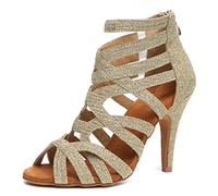 MINITOO Womens Sexy Ankle Boots Dance Shoes Strappy Fashion Party Prom Sandals L521 Light Gold 8.5cm Heel UK 7.5