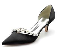 MINITOO Womens Wedding Shoes Bride Slip-on Kitten Heel Prom Evening Pumps with Pearl BR045 Black UK 6.5