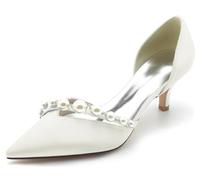 MINITOO Womens Wedding Shoes Bride Slip-on Kitten Heel Prom Evening Pumps with Pearl BR045 Ivory UK 9