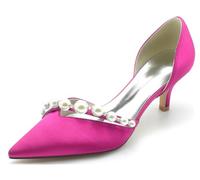 MINITOO Womens Wedding Shoes Bride Slip-on Kitten Heel Prom Evening Pumps with Pearl BR045 Rose UK 6