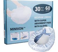 MINIVON Bedpan Liners with Super Absorbent Pads - Value Pack 30 Count - Bed pan Bag Disposable Pulling String, Medical Grade & Universal Fit Bed Pan, for Bedridden Patients, Elderly Senior, Bedbound