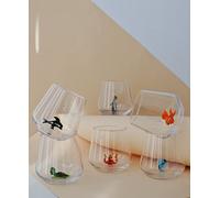 Minizoo Paris Water Glass | Tumblers | Set of 6 | 345cc | Ocean Series | Party | Christmas Gifts | Murano Glass Figures for Home Decor, Transparent/Green