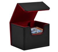 Minjuna Card Deck Box for MTG CCG TCG Cards, Magnet Card Deck Case Holder, Card Game Deck Storage Box Case, PU Leather, Fits 100+ Sleeved Cards, (Black + Red)