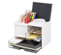 Minjuna Desk Tidy Organiser Drawers, Desktop Craft Stationery Organiser Plastic, Desk Storage Organiser Makeup, Desk Top Organizers Caddy with Drawers Stackable, Desk Pen Holder Storage Box (A)