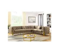 (Mink, 6 Seater Left Hand Facing) SNOOZE Online Chesterfield 3 and 2 Seater Sofa Sets, Corner Sofas For Living Room, Upholstered Plush Fabric 3 Seater Velvet Sofas