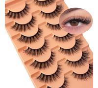 Mink Lashes Fluffy Lashes False Eyelashes Natural Look Fake Eyelash 15mm Faux 3D Mink Lashes Strips 7 Pairs Fluffy Lash Pack