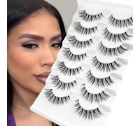 Mink Lashes Fluffy Lashes False Eyelashes Natural Look Fake Eyelash 15mm Faux 3D Mink Lashes Strips 7 Pairs Fluffy Lash Pack