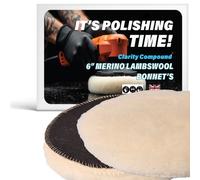 MINK METAL Clarity Compound, Merino Lambswool Buffing, Polishing & Compounding Bonnet, 6" (150mm) Hook & Loop Pad, for Fast Cutting & Glossing (2-Pack).