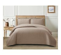 (Mink, Single) 3 Piece Emboss Bedspread Check Quilted Bedding Set