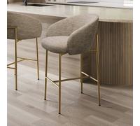 Mink Upholstered Kitchen Stool with Brass Legs and Back - Cora