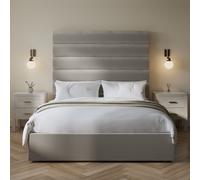 Mink Velvet King Size Ottoman Bed with Tall Cushioned Headboard - Kendall