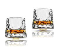 Minkabo Whiskey Glasses Rotatable Decompression Old Fashioned Whiskey Glasses Set of 2 - Bar Whiskey Glasses - Style Glassware for Bourbon - Glasses for Scotch - Rum Glasses (Hammer Texture, 5 oz)