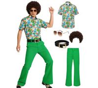 minkasic Mens 70's Disco Outfit Retro 70s Mens Hippie Costume for Adults 70's Theme Clothes for Parties Green M