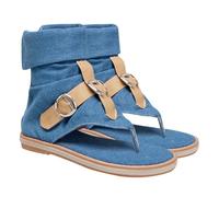 minkissy 1 Pair Fashionable Denim High Top Sandals for Women Comfortable Flat Sole and Travel Breathable Insoles Slimming Look