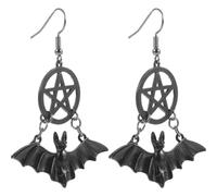 minkissy 1 Pair Gothic Pentagram Bat Earrings for Women Lightweight Alloy Drop Earrings for Halloween Party or Everyday Wearing