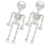 minkissy 1 Pair Gothic Skull Earrings for Women, Silver Alloy Dangle Design with Pearl Accent, Stylish Halloween Accessories for Birthday and Party Wear