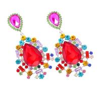 minkissy 1 Pair Water Drop Earrings Tear Dangling Bling Rhinestone Woman Prom Jewelry Statement Women Dangle Earrings Sparkly Dangle Costume Jewellery Alloy Red