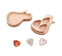 minkissy 1 Set Guitar Pick Holder Box Set Wooden Guitar Shaped Case with Maple Picks Convenient Storage for Musicians