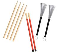 minkissy 1 Set Maple Drumsticks and Steel Wire Drum Brush Kit for Beginners and Professional Drummers Slip Grip for Comfortable Use Percussion Accessories for Jazz and Rock Music