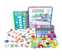 minkissy 1 Set Wooden Alphabet Flash Cards English Letters Cognitive for Early Education and Memory Development Pairing Game with Animal Patterns