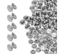 minkissy 100pcs Silver Round Double Cap Rivets Metal Tubular Studs Fastener Buttons for Leather Crafting Bags Shoes Clothing DIY Repairs