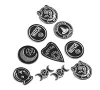 minkissy 10pcs Alloy Brooch Pin Set Vintage Punk Witch Hat Coffin Design Black Badge Pins for Clothes DIY Halloween Accessories Assorted style